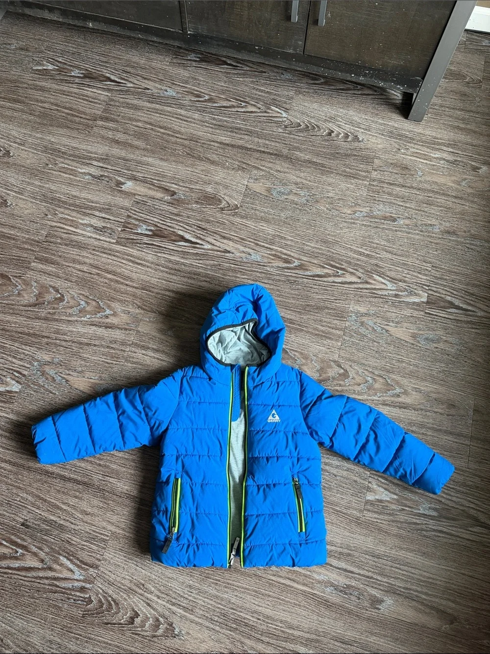 Gerry Weber Bright Blue Hooded Puffer Jacket with Lime Accents